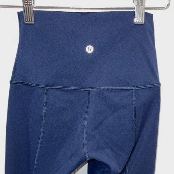 Lululemon‎ Womens Wunder Under Crop High-Rise Roll Down Scallop Leggings Navy XS - Picture 4 of 9